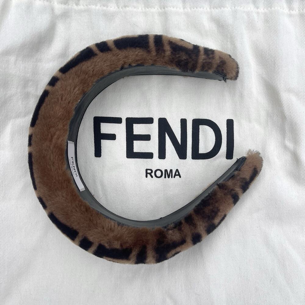 Fendi FF Logo Zucca Shearling Headband
